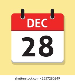 Dec 28th. December Twenty Eighth. Daily Calendar in Flat Design Vector. Time Concept. Date Icon. Day Illustration. Month.