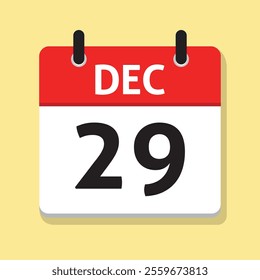 Dec 29th. December Twenty Ninth. Daily Calendar in Flat Design Vector. Time Concept. Date Icon. Month. Day Illustration.