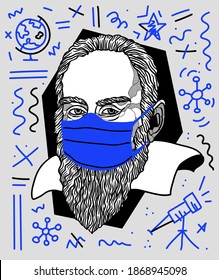 Dec. 7, 2020: Galileo Galilei. Wearing medical mask during quarantine coronavirus. Covid19, virus, health and medicine concept.
