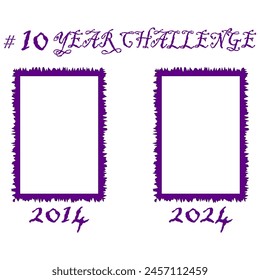 Decade comparison frames. 2014 and 2024 edged design Vector. 10 Year Challenge. EPS 10.