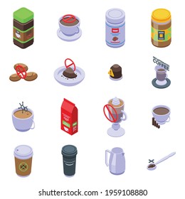Decaffeinated coffee icons set. Isometric set of decaffeinated coffee vector icons for web design isolated on white background