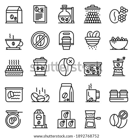 Decaffeinated coffee icons set. Outline set of decaffeinated coffee vector icons for web design isolated on white background