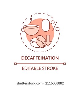 Decaffeination red concept icon. Zero caffeine beverage. Food technology abstract idea thin line illustration. Isolated outline drawing. Editable stroke. Arial, Myriad Pro-Bold fonts used