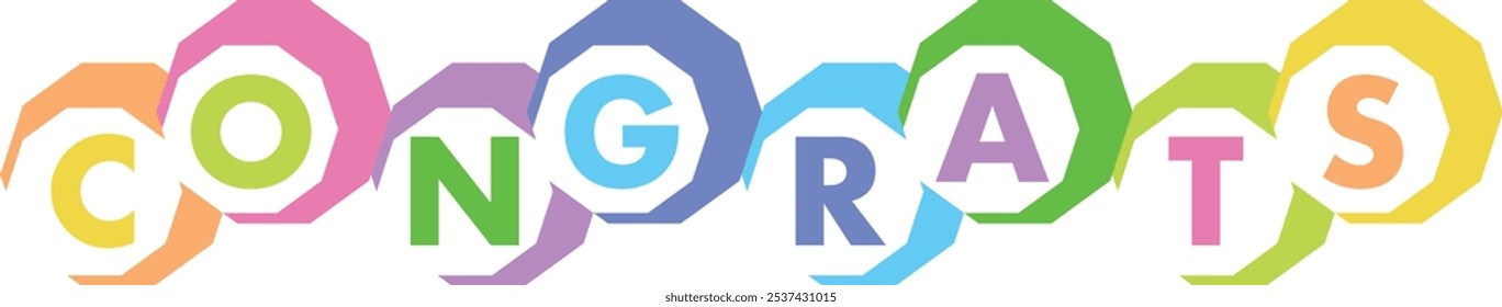 decagon color with words congrats various pastel color, congrats words vector illustration isolated on white background.