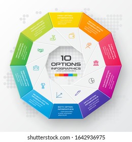 Decagon for infographics,Diagram with 10 options,Vector template for presentation.