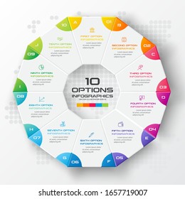 Decagon for infographics,Diagram with 10 options,Vector template for presentation.