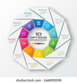 Decágono para infografías,Diagrama con 10 opciones,Plantilla vectorial para presentación.