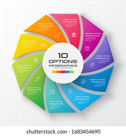 Decagon for infographics,Diagram with 10 options,Vector template for presentation.