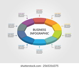 Decagon isometric shape template for business infographic for presentation for 10 element