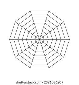 Gráfico decorativo infográfico. Plantilla de diagrama de radar o araña. Gráfica de radar plana en blanco. Diagrama estadístico y analítico. Ilustración gráfica simple vectorial.