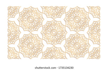 Decal. Laser cutting panel. Fence. Veneer vector. Plywood lasercut floral design. Hexagonal seamless pattern for printing, engraving, paper cut, silhouette stamps. Stencil lattice ornaments. 