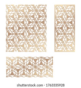 Decal. Laser cutting panel. Fence. Veneer vector. Plywood floral design. Room divider. Seamless pattern for printing, engraving, paper cut, silhouette stamps. Stencil lattice for laser cutting.