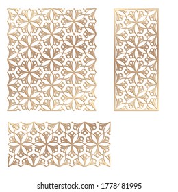 Decal. Laser cutting panel. Fence. Veneer vector. Plywood laser cutting floral design. Room divider. Seamless pattern for silhouette stamps. Stencil lattice ornament for laser cutting. Home screen.