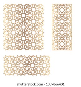 Decal. Laser cutting panel. Fence. Veneer vector. Plywood laser cutting floral design. Room divider. Seamless pattern for silhouette stamps. Stencil lattice ornament for laser cutting. Home screen.