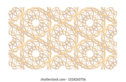 Decal. Laser cutting panel. Veneer vector. Plywood lasercut floral design. Hexagonal seamless pattern for printing, engraving, paper cut, silhouette stamps. Stencil lattice ornaments. 