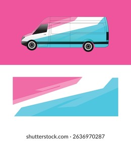 decal livery design for wrapping the body of a cargo van branding car. decal pink and blue soft
