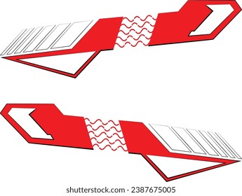 Decal stickers on both sides of the car. Sports stripes, red and white car stickers. Racing decals for customization.