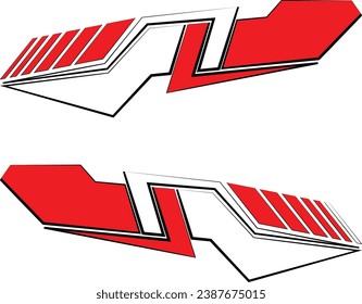 Decal stickers on both sides of the car. Sports stripes, red and white car stickers. Racing decals for customization.