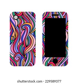 Decals for cell phone with multicolored waves. Vector illustration.