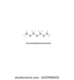 Estrutura esquelética de decametiltetrasiloxano Ilustração esquemática do composto de siloxano. Diagrama simples, fórmula química.