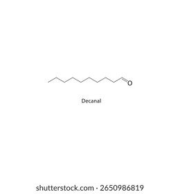 Estrutura esquelética decanal. Ilustração esquemática do composto de aldeído. Diagrama simples, fórmula química.