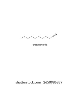 Estrutura esquelética de decanenitrilo. Ilustração esquemática do composto de nitrilo. Diagrama simples, fórmula química.