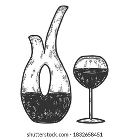 Decanter and glass of wine. Sketch scratch board imitation coloring.