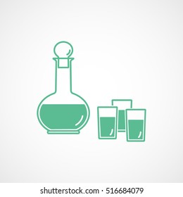 Decanter And Glasses Green Flat Icon On White Background