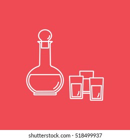 Decanter And Glasses Line Icon On Red Background