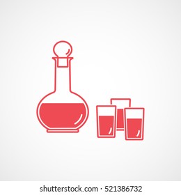 Decanter And Glasses Red Flat Icon On White Background