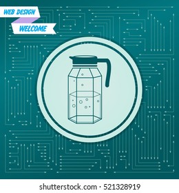 Decanter Icon on a green background, with arrows in different directions. It appears on the electronic board. Vector illustration