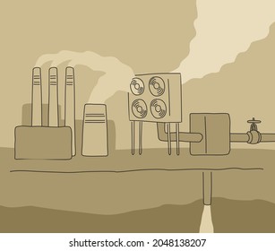 Decarbonization - Carbon Capture And Storage - Using Fan And Filter That Separating Atmosphere Air Into Fresh Air And Pure CO2 Mixed With Water. Drawm Abstract Vector Illustration