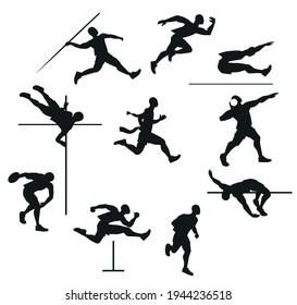 decathlon sportsman silhouette isolated on white background. Vector illustration, clip art, cartoon.