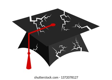 El deterioro y deterioro de la calidad del sistema educativo - la universidad, la academia y la universidad está empeorando y disminuyendo. Ilustración vectorial.
