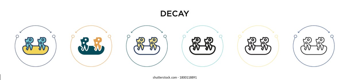 Decay icon in filled, thin line, outline and stroke style. Vector illustration of two colored and black decay vector icons designs can be used for mobile, ui, web