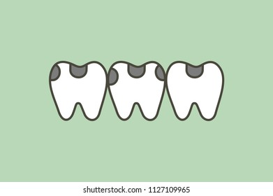 decay tooth or dental caries - teeth cartoon vector flat style cute character for design