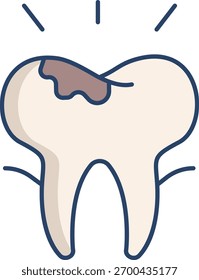 Diseño de icono de color lineal de diente de caries