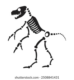 Verfaulter Halloween grausamer Werwolf mit getrockneten Skelettknochen, märchenhaft gruseliger Charakter. Beängstigendes uraltes Fossil eines grausamen Werwolfs. Einfache schwarz-weiße Vektorgrafik einzeln auf weißem Hintergrund