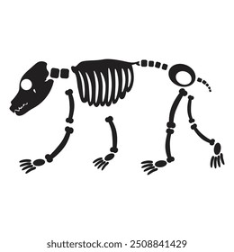 Decayed Halloween Grizzly bear with dried skeleton bones, fairy tale creepy character. Scary ancient fossil of Grizzly bear. Simple black and white Vector isolated on white background