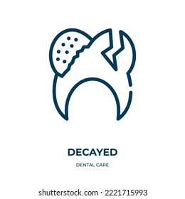 Decayed icon. Linear vector illustration from dental care collection. Outline decayed icon vector. Thin line symbol for use on web and mobile apps, logo, print media.