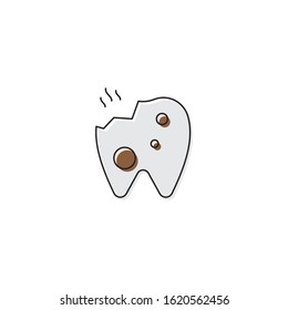 Decayed teeth vector icon symbol dental disease isolated on white background