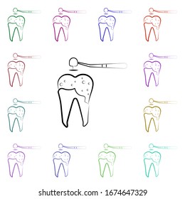 Decayed tooth, dental multi color style icon. Simple thin line, outline vector of dentist icons for ui and ux, website or mobile application