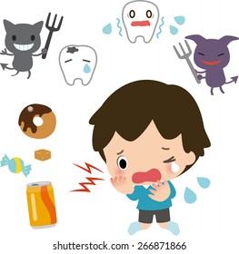 decayed tooth,crying child and bacteria
