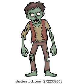 Cuerpo de zombie descompuesto con características exageradas Ilustración vectorial aislada sobre fondo blanco