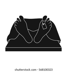 Deceased with tag icon in black style isolated on white background. Funeral ceremony symbol stock vector illustration.