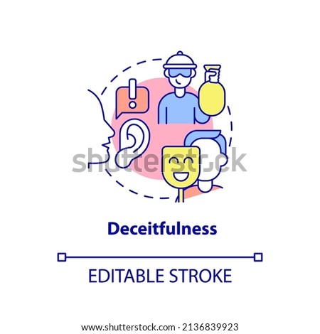 Deceitfulness concept icon. Groups of behaviors. Conduct disorder abstract idea thin line illustration. Isolated outline drawing. Editable stroke. Arial, Myriad Pro-Bold fonts used
