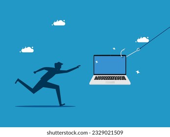 Deceived through the Internet. man is a victim of a laptop. vector 