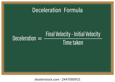 Fórmula de Desaceleración en una pizarra verde. Educación. Ciencia. Fórmula. Ilustración vectorial.