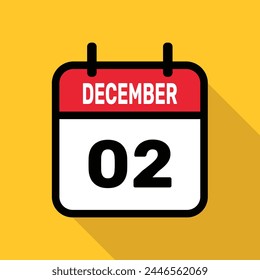 December 02 Calendar icon with long shadow. Flat style. Vector illustration.