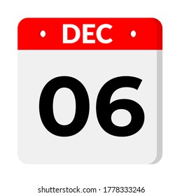 06. Dezember - Kalendersymbol. Kalenderflachsymbol mit Schatten.